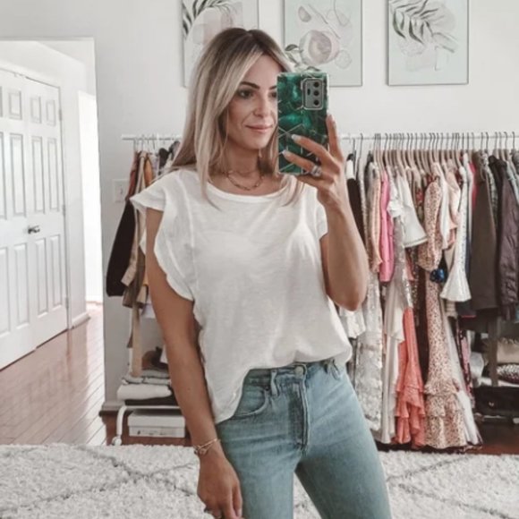 Anthropologie NWT Ruffle SLeeve Cropped Tee - Picture 2 of 6